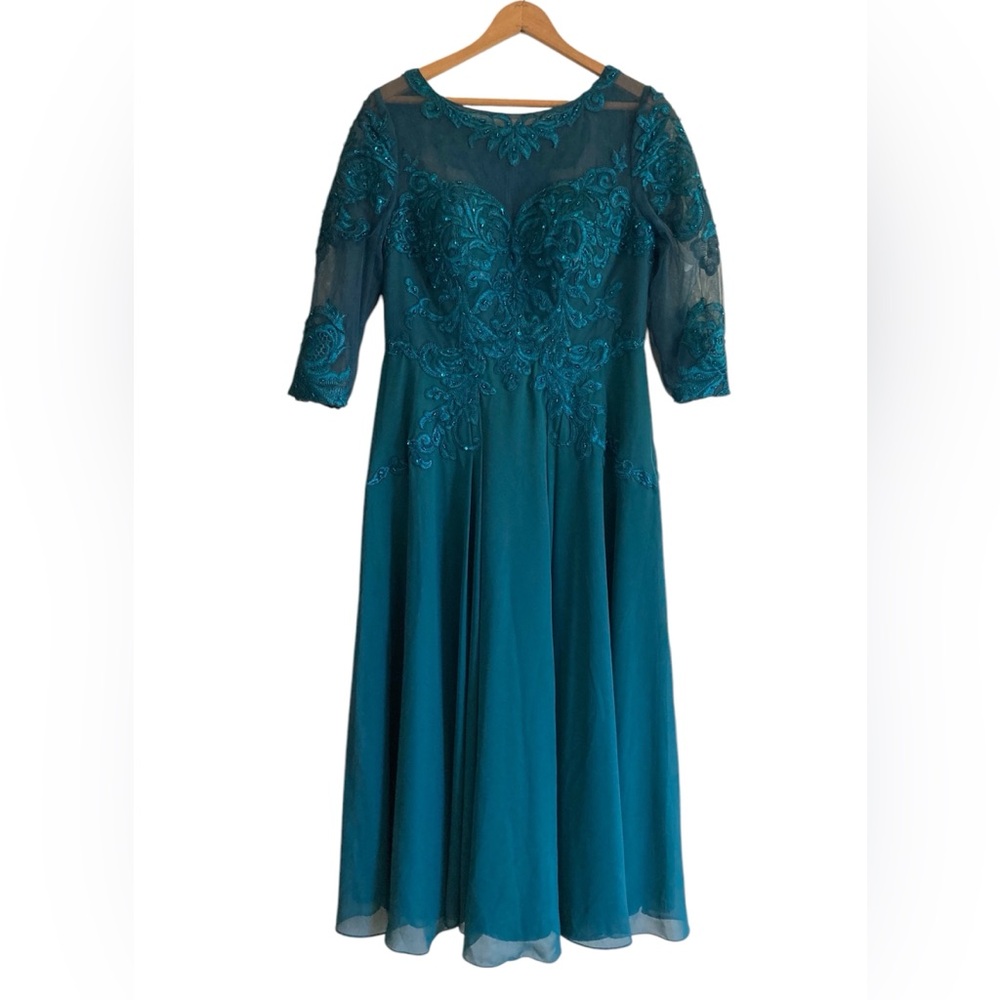 NWT JJ’s House A-line Scoop Knee-Length Chiffon Lace Cocktail Dress With Sequins